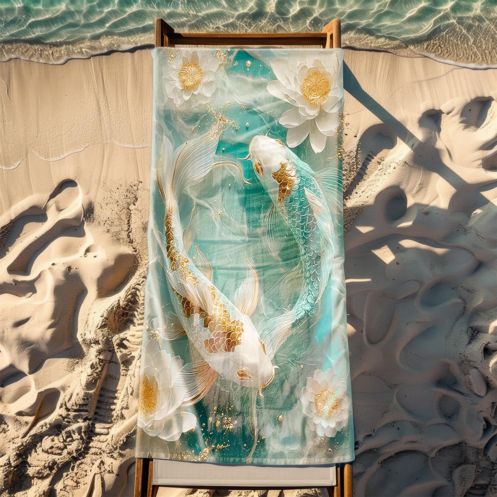Générique Serviette Microfibre Plage Poisson Doré Vert Blanc