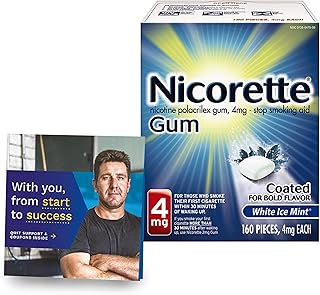 Nicorette 4mg Nicotine Gum to Help Quit Smoking with Behavioral Support Program - White Ice Mint Flavored Stop Smoking Aid, 160 count