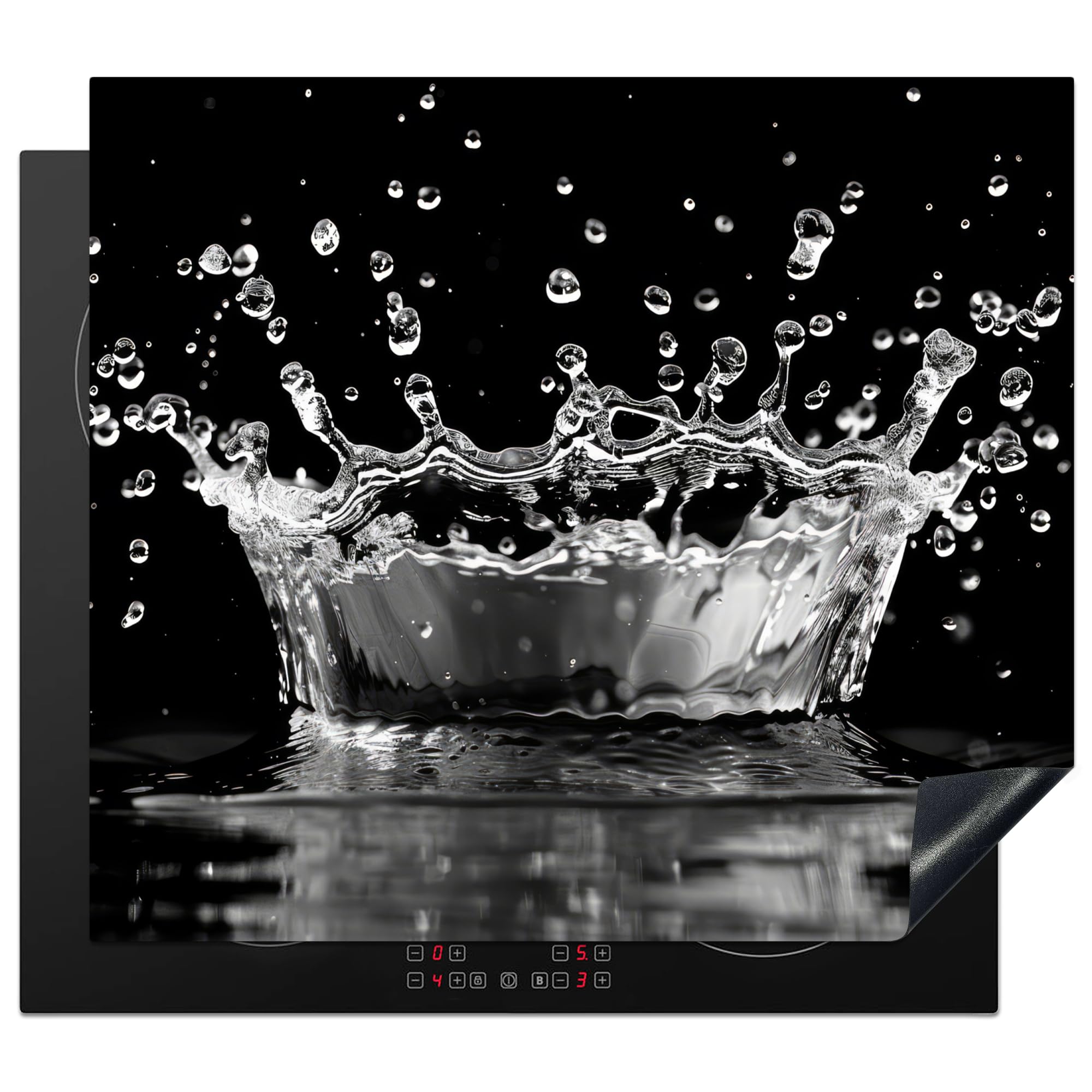 KitchenYeah© Herdabdeckplatte 59x52 cm Einteilig Induktionsmatte Küche Abdeckung Ceranfeld Herd Abdeckplatte Deko Vinyl Matte Aufrollbar Wasser - Schwarz - Abstrakt