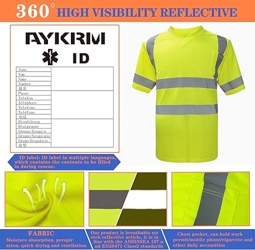 Miniatura 2 de AYKRM Hi Vis - Camiseta ANSI Clase 3 con cuello en V reflectante de seguridad de alta visibilidad (XS-6XL)