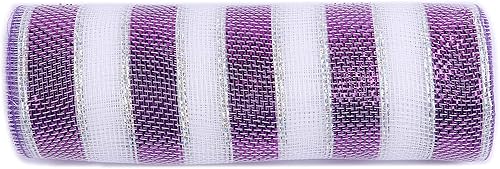 YYCRAFT Cinta de malla de poliéster metálico de 10 yardas para coronas (10 pulgadas x 30 pies, púrpurablanco)