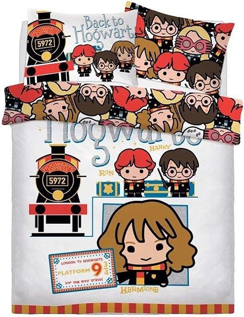 Harry Potter Character Duvet Cover Set for Kids New Toddler Cartoon Bedding Set Reversible Double Size Bed Child Quilt Cover with Pillowcases, Harry Potter Ticket to School