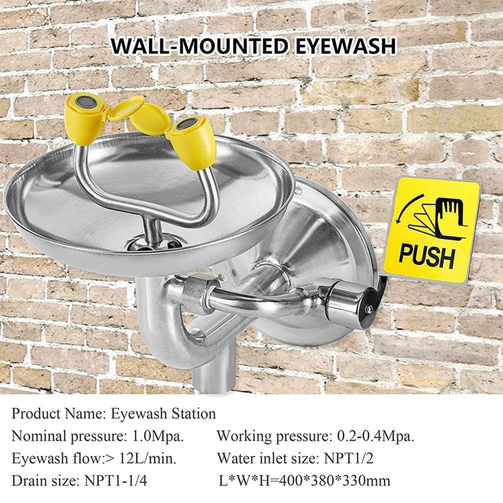Station de Lavage oculaire d'urgence Murale en Acier Inoxydable avec Deux têtes, Panneau d'irrigation, Convient pour Une Utilisation dans Les usines Chimiques et Les laboratoires