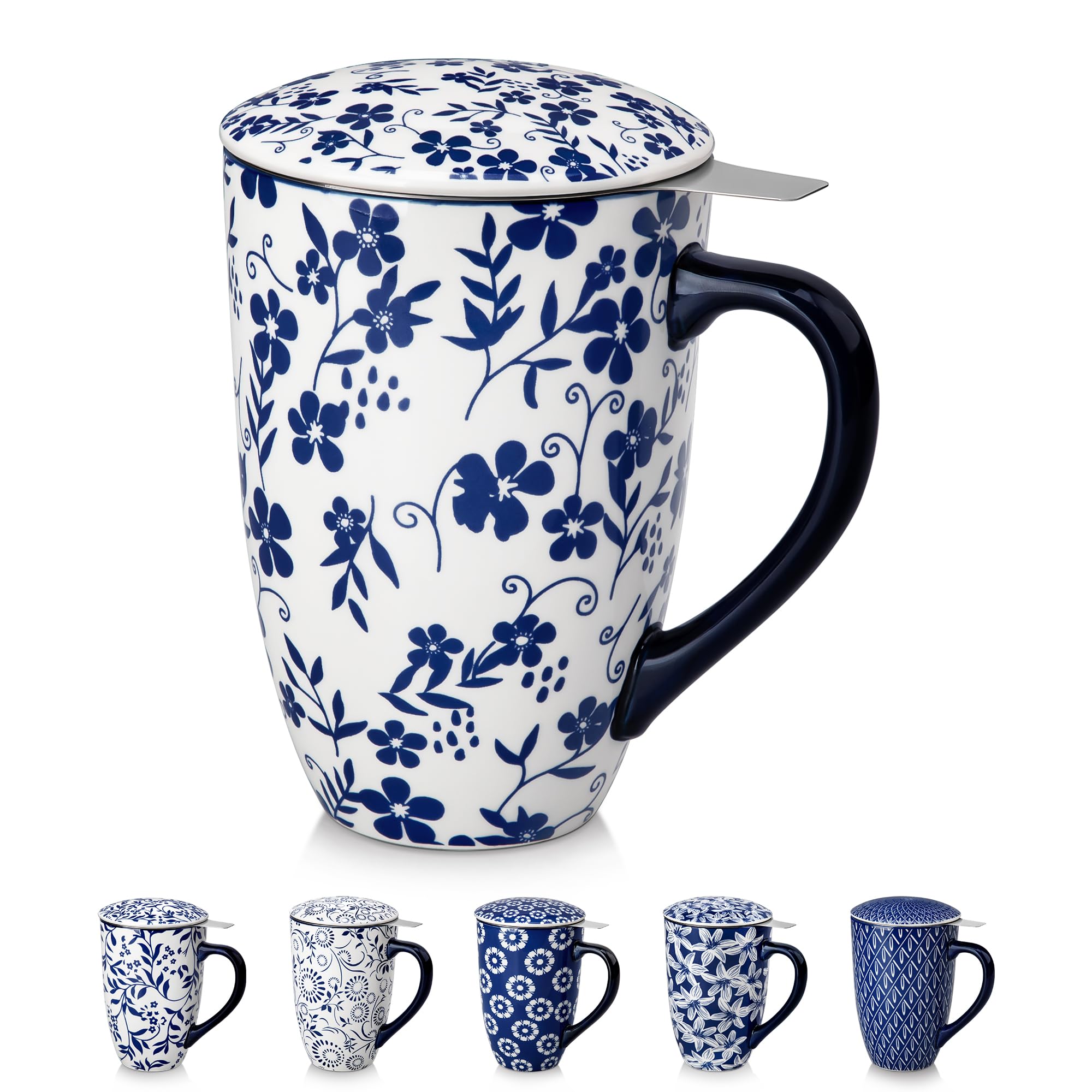 vancasso SELENE Porcelain Tea Mug, 18 oz Porcelain Tea Cup with Infuser and Lid Steeps Loose Leaf Tea, Microwave &amp; Dishwasher Safe, Five-Leaf Clover