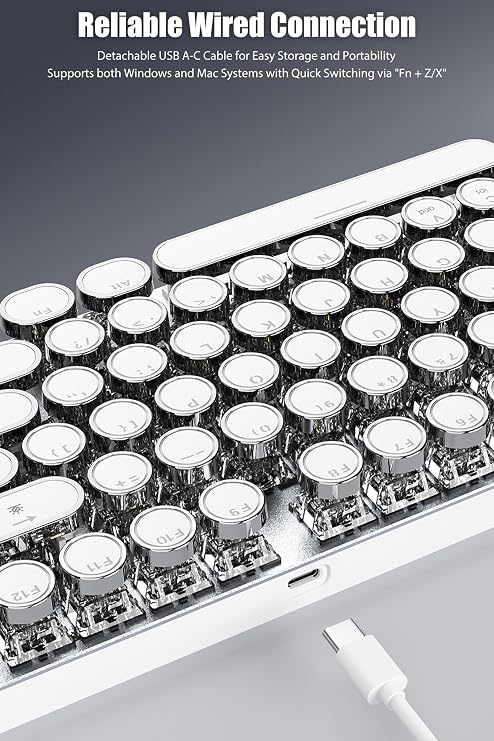 Typewriter Keyboard, Wired USB-C Mechanical Gaming Keyboard