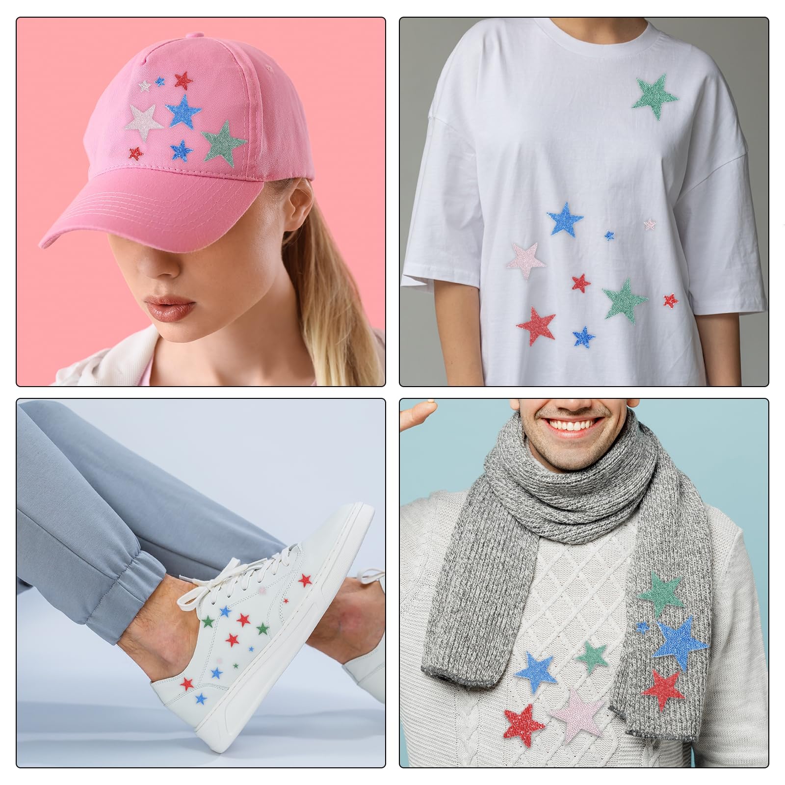 MECCANIXITY 16 parches para planchar con diseño de estrella y diamantes de imitación, parches bordados con brillantina, para ropa, manualidades, bolsos, sombreros, pantalones, en 4 tamaños