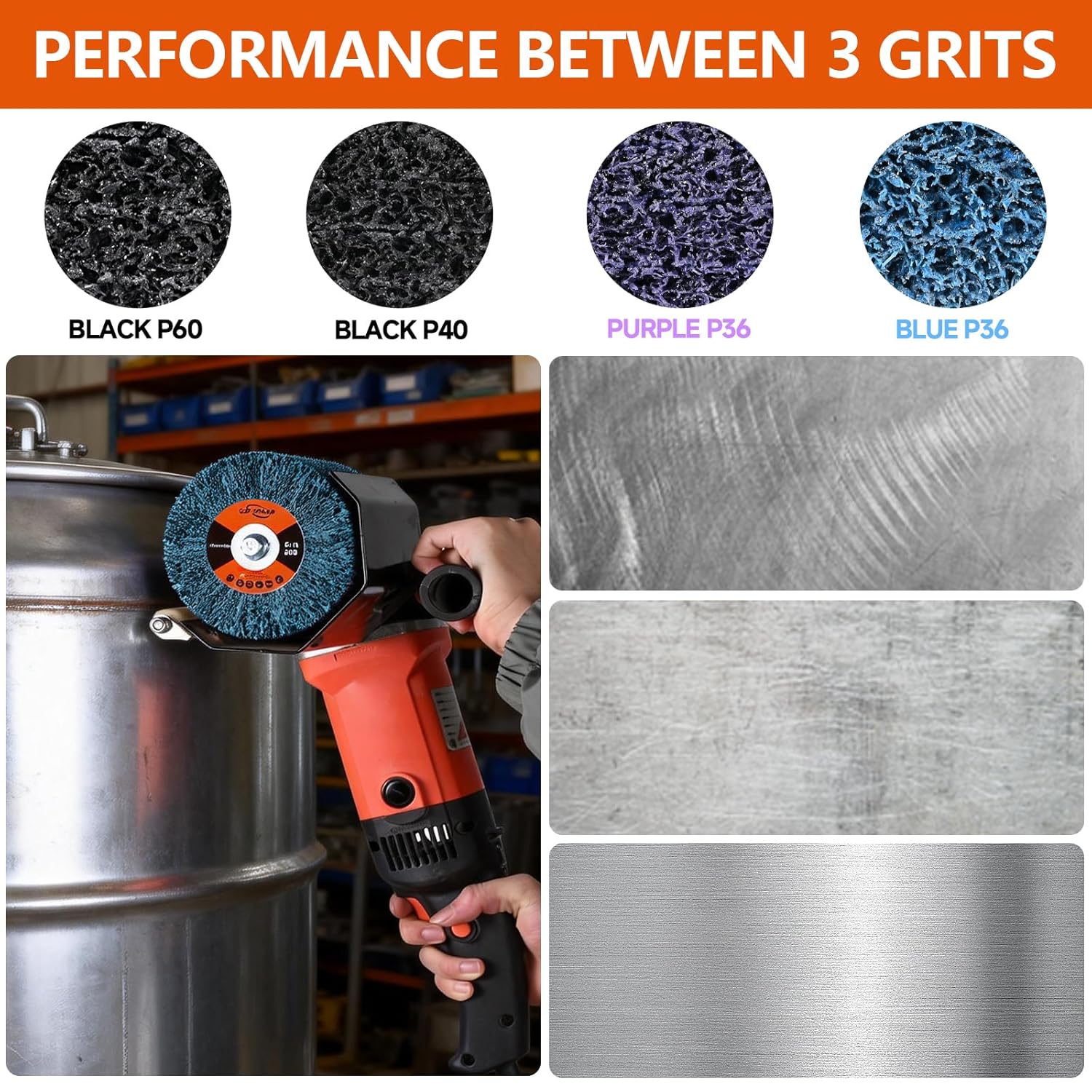 Surface Conditioning Tool 36 Grit Abrasive Drawing Wheel 120 x 100 x 19 mm Polishing Burnishing Wheel for Metal Wood Finishing and Polishing Blue