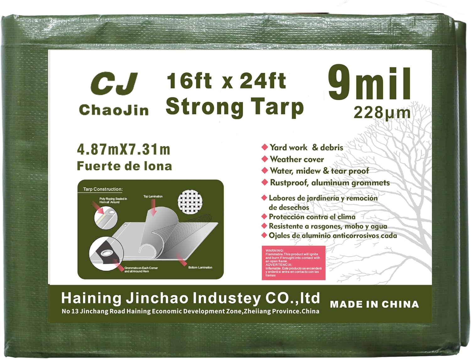 Tarp Waterproof Heavy Duty Tarp Cover Extra Thick UV Resistant, Outdoor Tarps with Grommets and Reinforced Edges for Roof, Camping, Patio, Pool, Boat(9 Mil,16'x24') Military Green