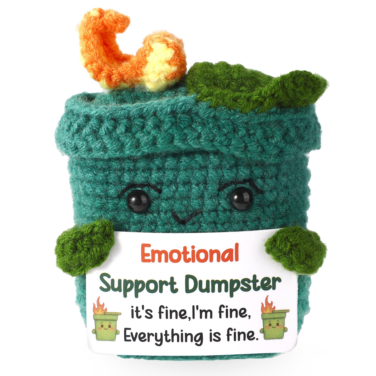 TOYMIS Crochet Trash Can, Adorable Knitted Positive Trash Can with Inspirational Card Funny Positive Doll for Encouragement & Accompany