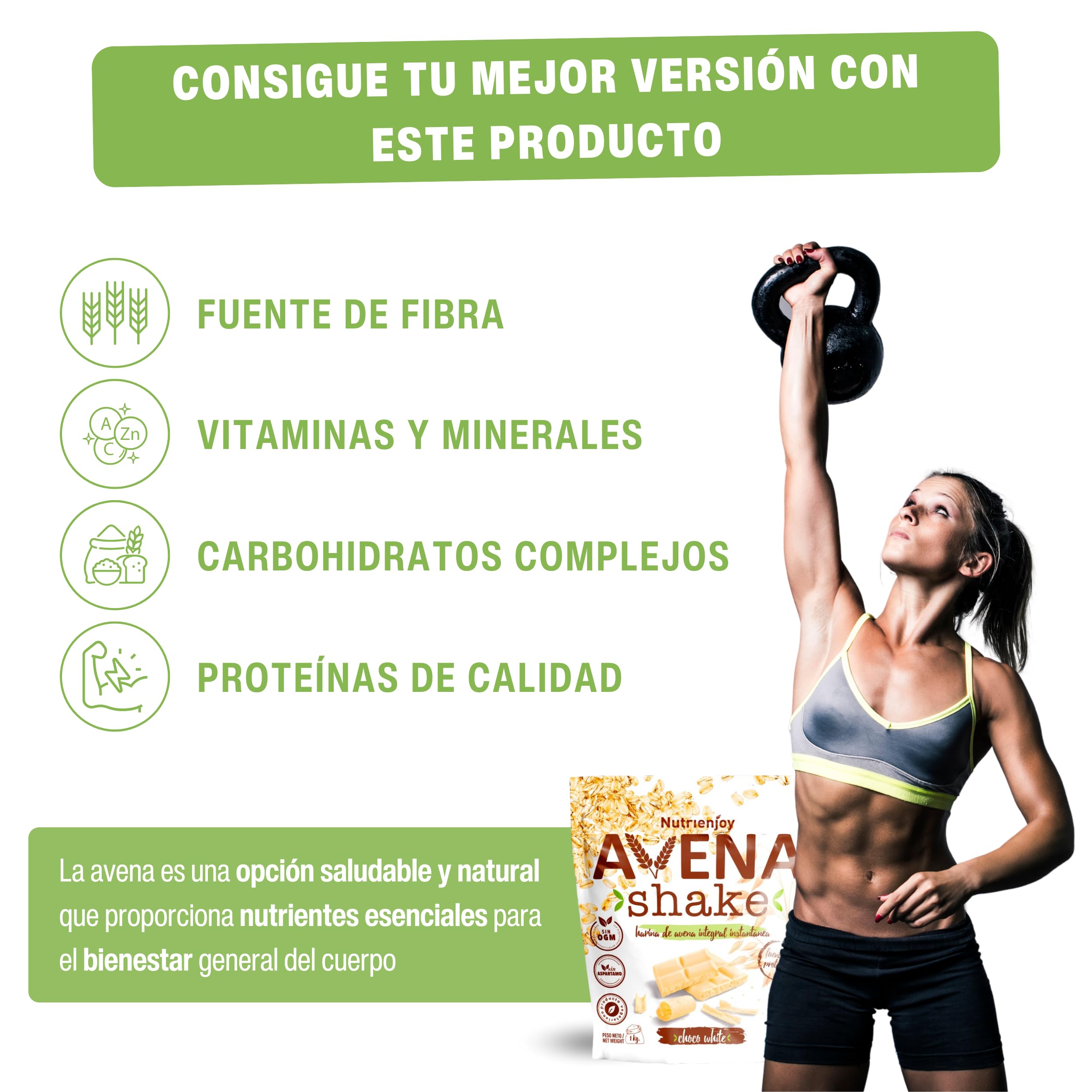 NutriEnjoy - Avena Shake 1Kg | Copos de Avena Integral Molidos | Harina de Avena Sabores | Avena en Polvo | Harina de Avena Integral | Avena Instantánea Sabores Deliciosos (Chocolate Blanco) - 5