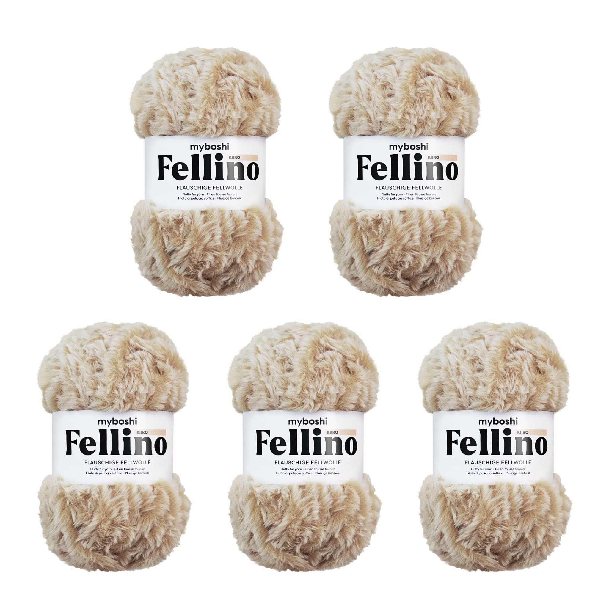 myboshi Fellino Teddywolle – Fluffy Fellwolle zum Häkeln und Stricken, Beige (Kiiro)