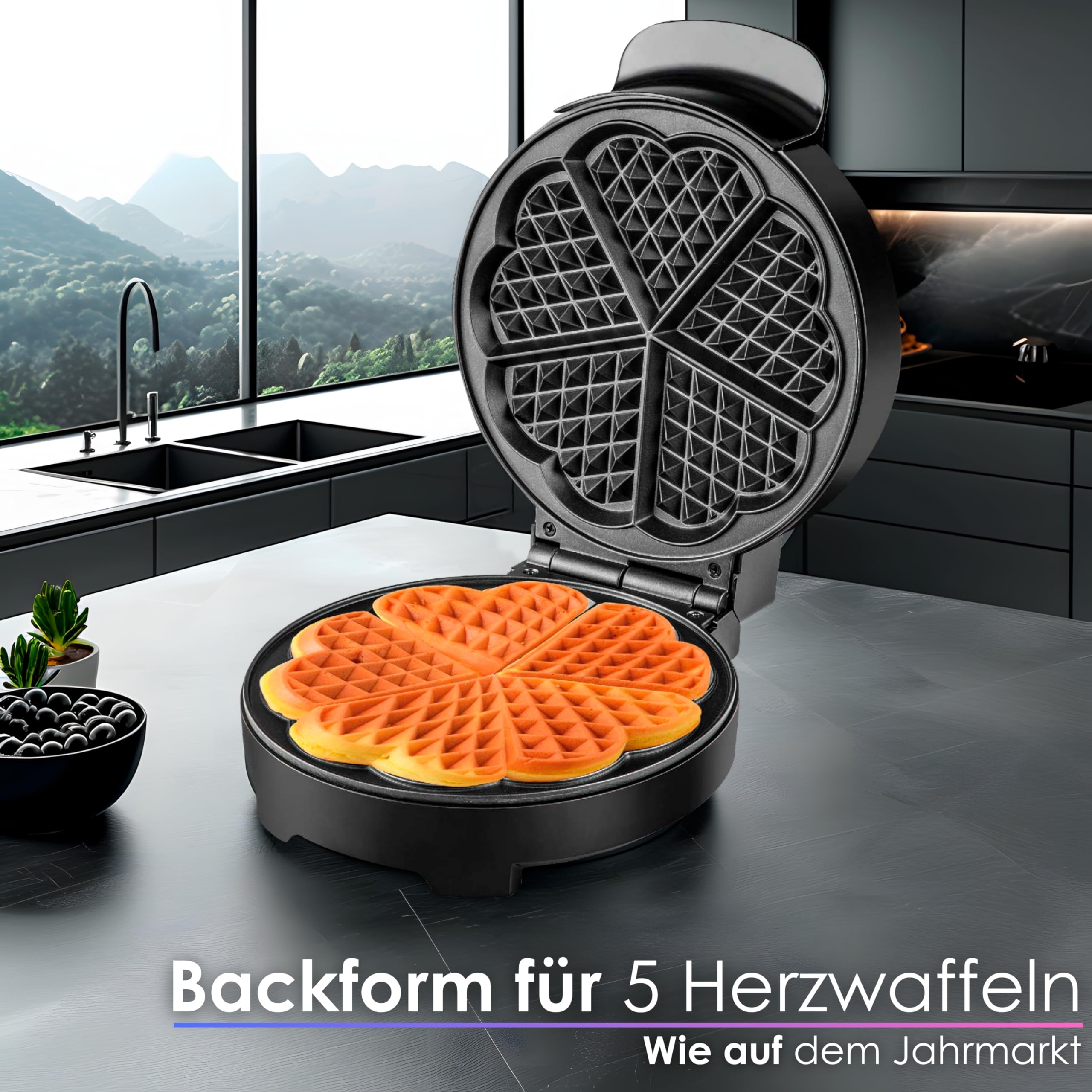 Gofrownica | 1000 watów | Gofrownica do gofrów w kształcie serca | Wafflemaker | Grill do panini | Gofrownica z tosterem | Waffle Maker | Elektrogrill | Technologia Cool-Touch | Powłoka zapobiegająca