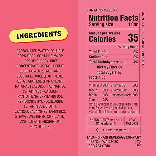 Miniatura 5 de Popwell Refresco prebiótico Cherry Citrus Better-For-You, con 0.21 onzas de fibra, 0.04 oz de azúcar, vitaminas y apoyo inmunológico, latas de 12