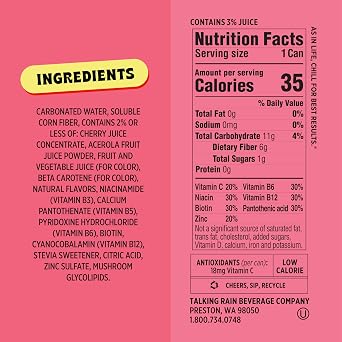Popwell Cherry Citrus Better-For-You Prebiotic Soda, with 6g Fiber, 1g Sugar, Vitamins and Immunity Support, 12 fl oz Cans (pack of 12)