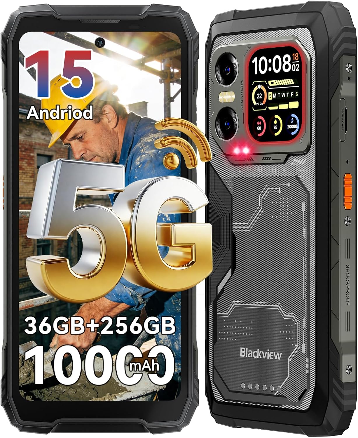 Blackview XPLORE X1 Gemini AI 5G Rugged Phone Unlocked, 108MP+50MP+20MP Night Vision 6.78" 2.4K 120Hz+2.01" Back Screen IP69K, 36GB+256GB SD 2TB 10000mAh/55W Android 15 T-Mobile, US 3 Year Warranty