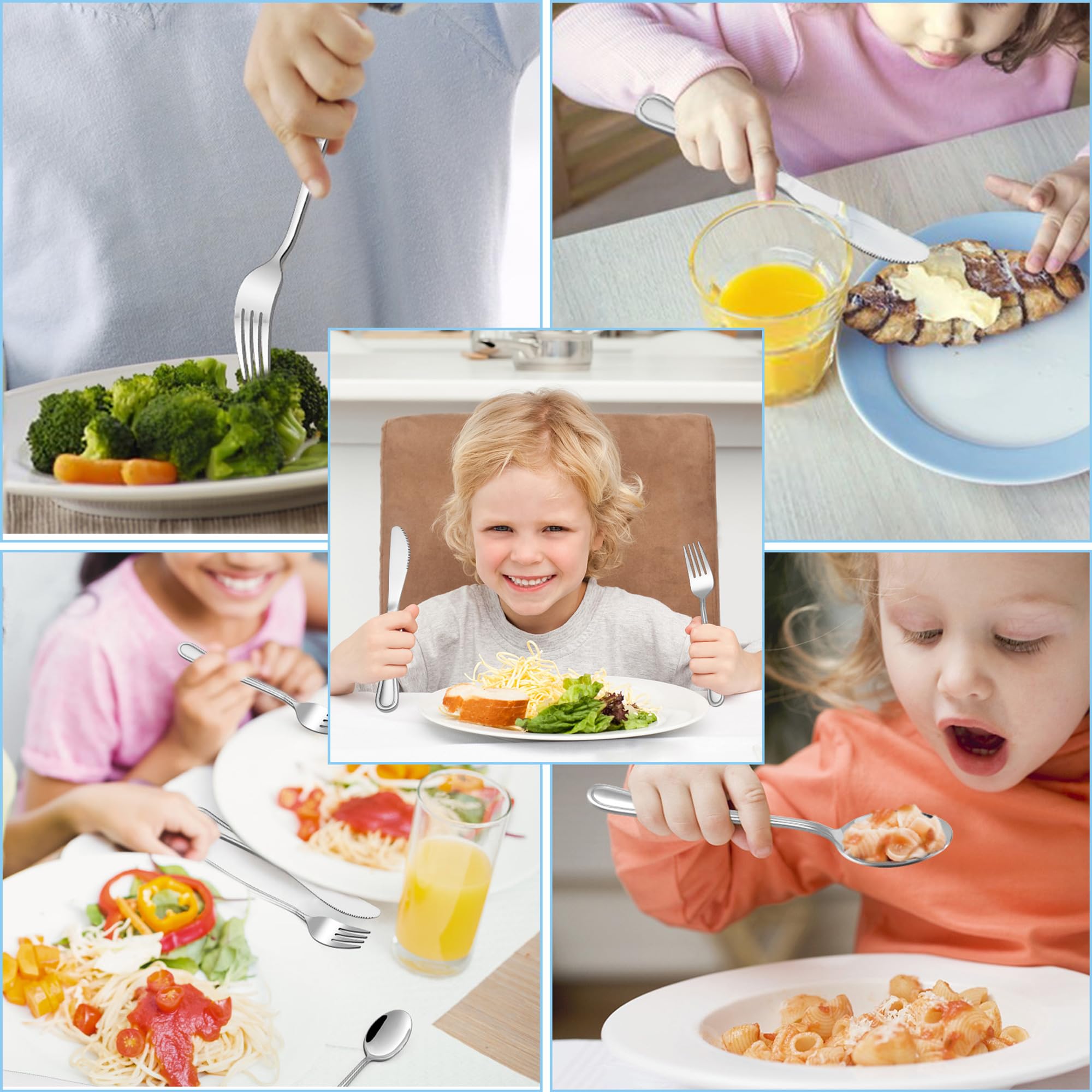 Joyfair - Set di posate per bambini, in acciaio inox, set di 8 posate per bambini, per ragazzi/ragazze, cucchiaio/coltello/forchetta a partire dai 3 anni, atossico e sano, lavabile in lavastoviglie