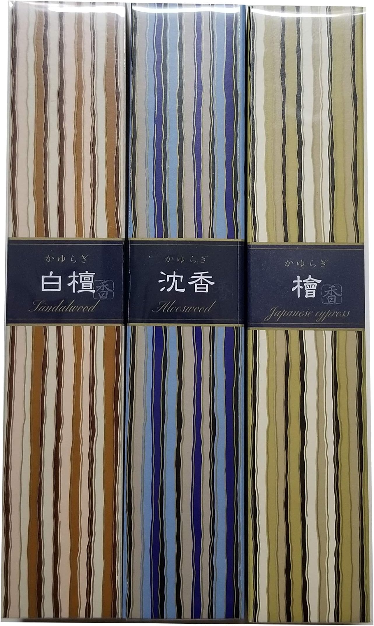 Kayuragi Incense Set of 3 Scents (Sandalwood, Aloeswood and Japanese Cypress) 40 Sticks in Each Scent