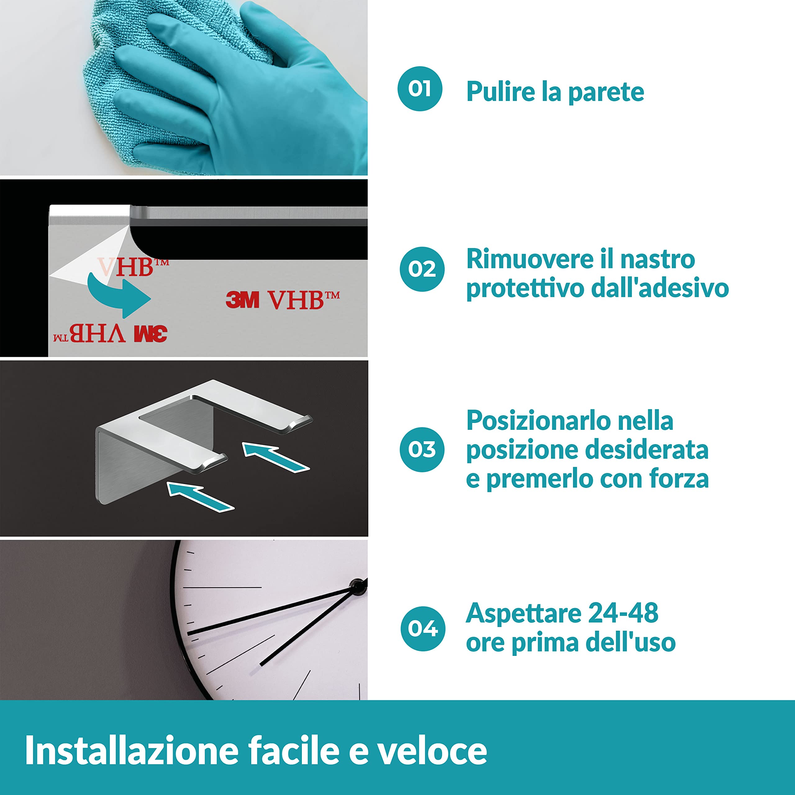 WEISSENSTEIN Porta asciugacapelli da Parete Adesivo | Supporto asciugacapelli da Parete | Porta asciugacapelli acciao Inox
