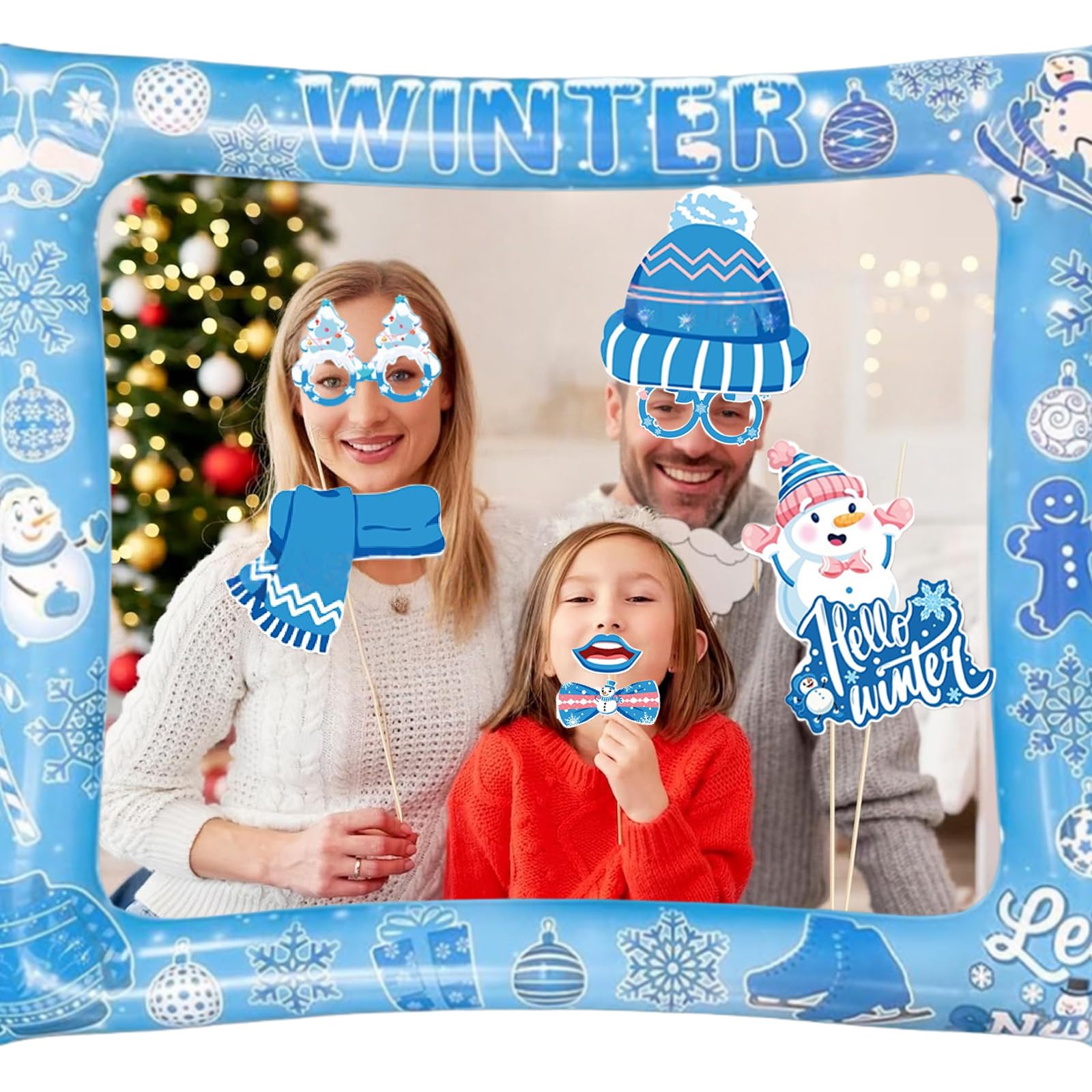 Christmas Inflatable Photo Booth with 30P Snowflake Frozen Photo Booth Props Selfie Frame for Winter Themed Parties,Giant Blow Up Picture Frame Frozen Party Prop,Winter Party Game Accessories Supply - Image 2