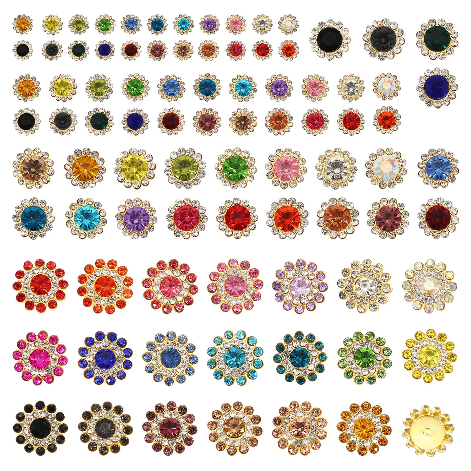 YELARXI 100Pcs 8/10/12/14mm Sew on Flower Rhinestones Crystal Glass Gems, Flatback Claw with Metal Base Crystals for Sewing Clothes Shoes Jewelry Belt Accessories, Mixed Colors — image 1