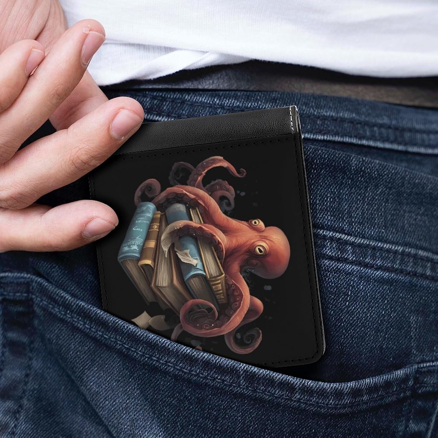 Octopus Armed With Knowledge Classic Leather Wallet for Men image 5