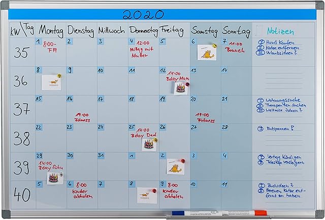 Relaxdays Whiteboard, Weekly Planner, Wipe-Clean, Planning Pen Tray, Magnetic Board, 60 x 90 cm, White, 1 Item