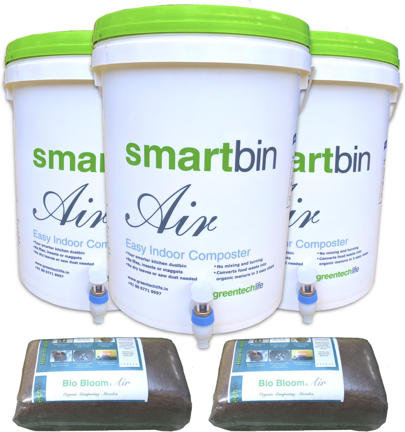 Smartbin Air - Compost Bin - Easy Indoor Home Composter, 20L Set of 3, for 3 to 6 Member households (Watch Video Demo Now)