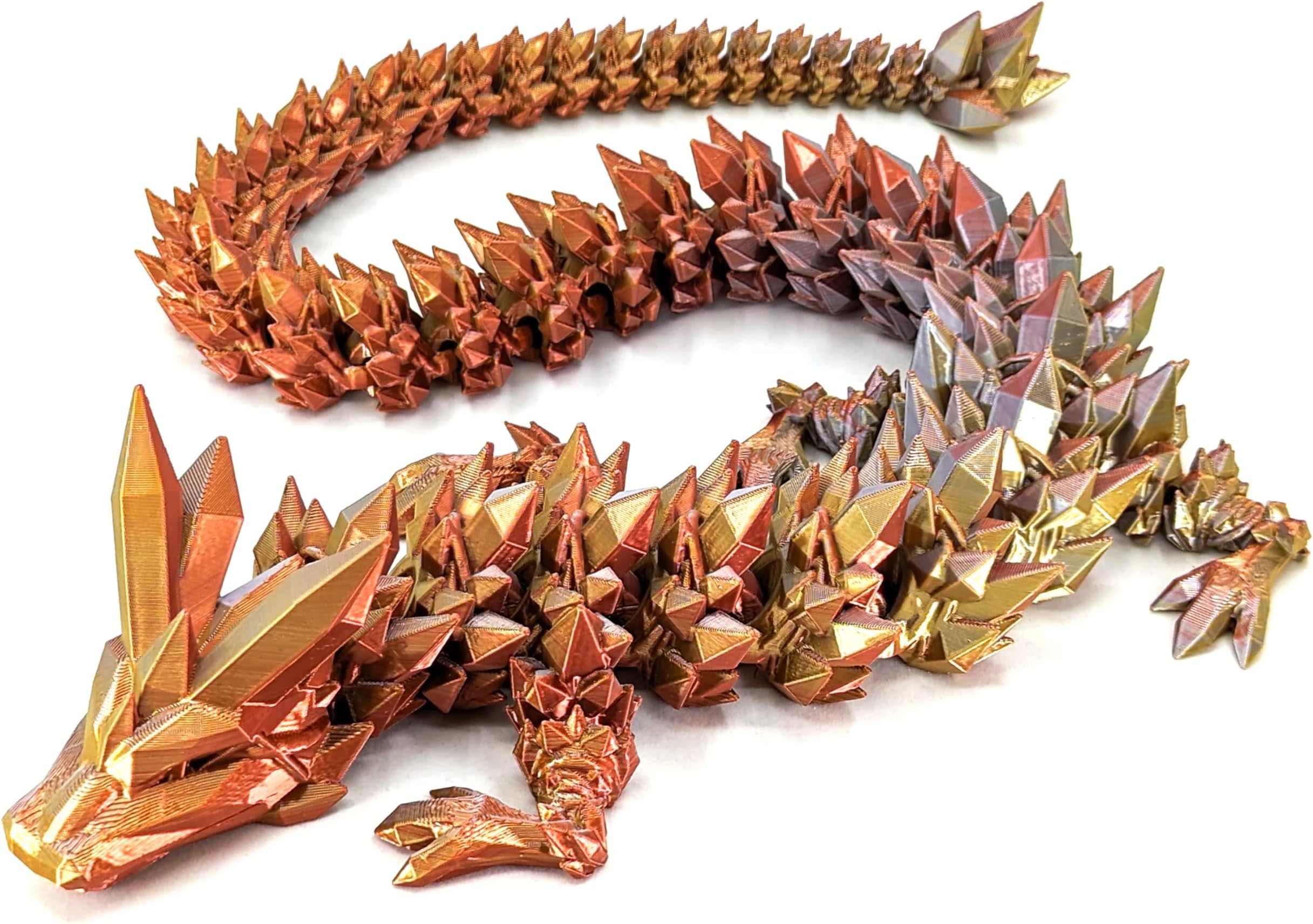 - Large 24" Articulated Crystal Dragon - Multi Color 3D Printed Plastic Dragon Figure - Rainbow Pearlescent Colors - Interlocked Body Segments and Legs (Large 24", Electrum)