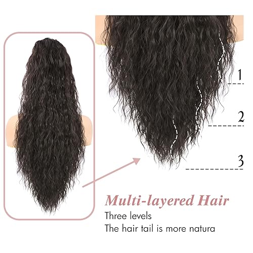 Miniatura 3 de Extensión de cola de caballo rizada para mujer, cola de caballo ondulada de 26 pulgadas con clip, cola de caballo larga sintética con cordón para