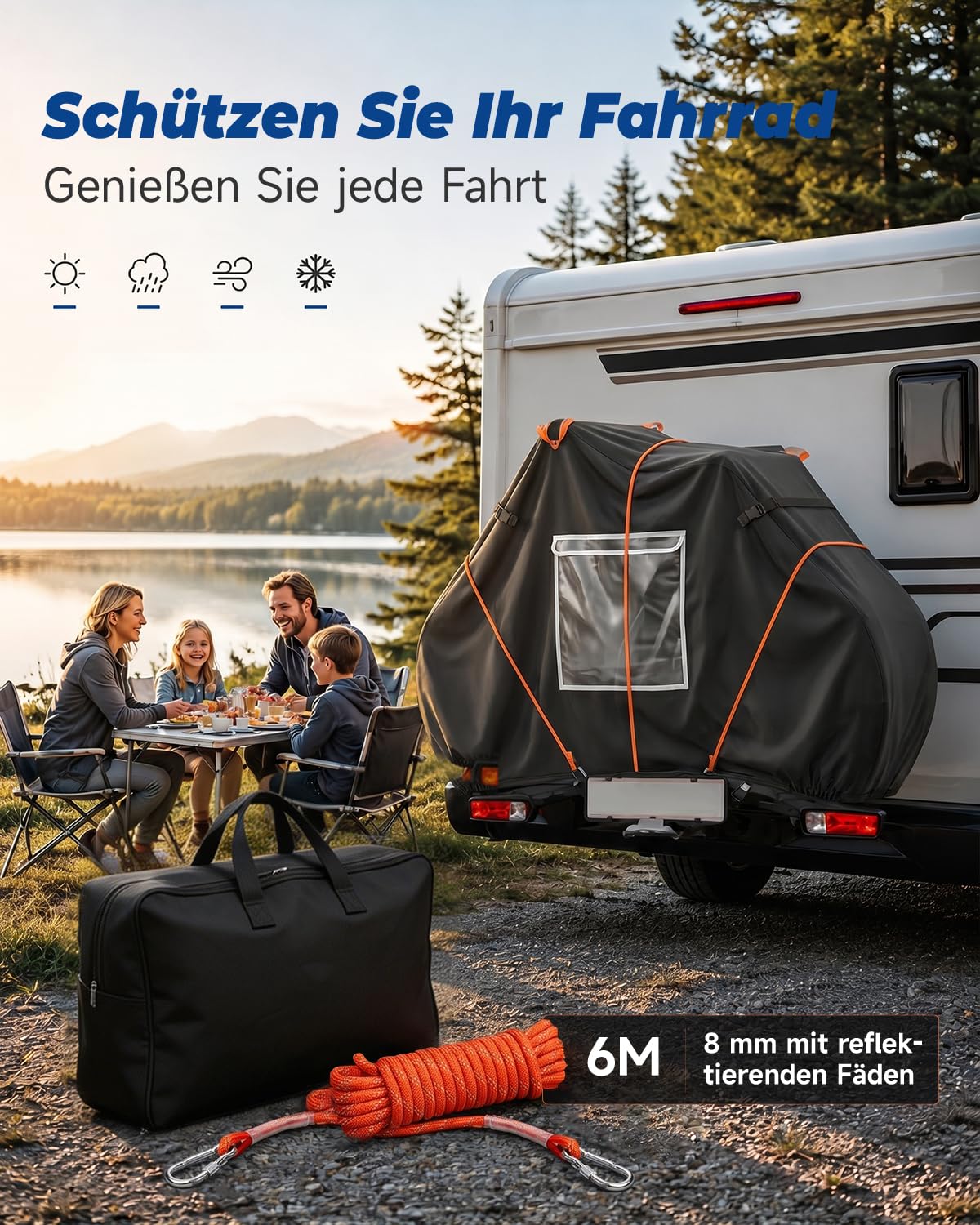 Fahrradabdeckung für 2 Fahrräder, Fahrradabdeckung Wasserdicht Winddicht | 600D fahrradplane, 210×80×115cm, Reißfestigkeit, mit 6M seil und aufbewahrungstasche, Tragbare, für Camping Autoreisen Umzüge