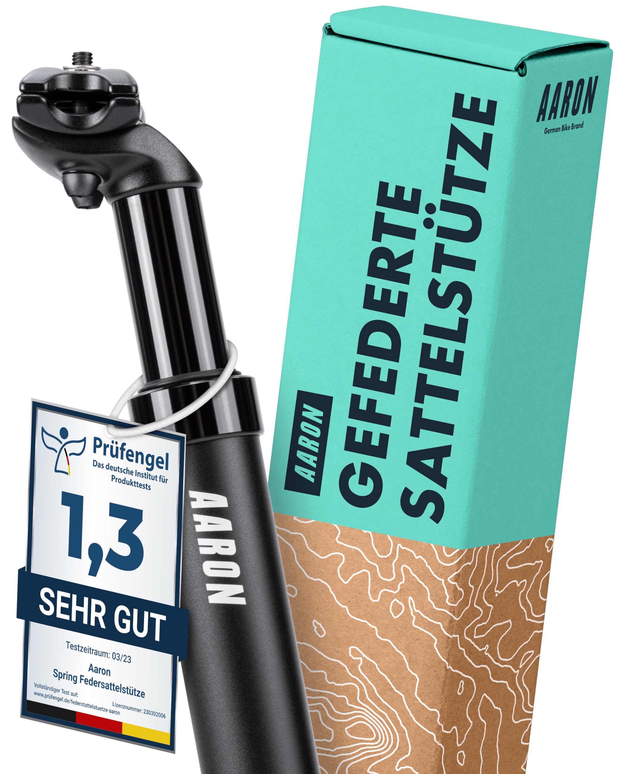 AARON Spring Federsattelstütze - [Das Original] - 27,2, 30,9 oder 31,6 mm Durchmesser - Gefederte Aluminium Sattelstütze 350mm Länge - Fahrrad Sattelstütze gefedert für E-Bike, MTB, Downhill, Trekking
