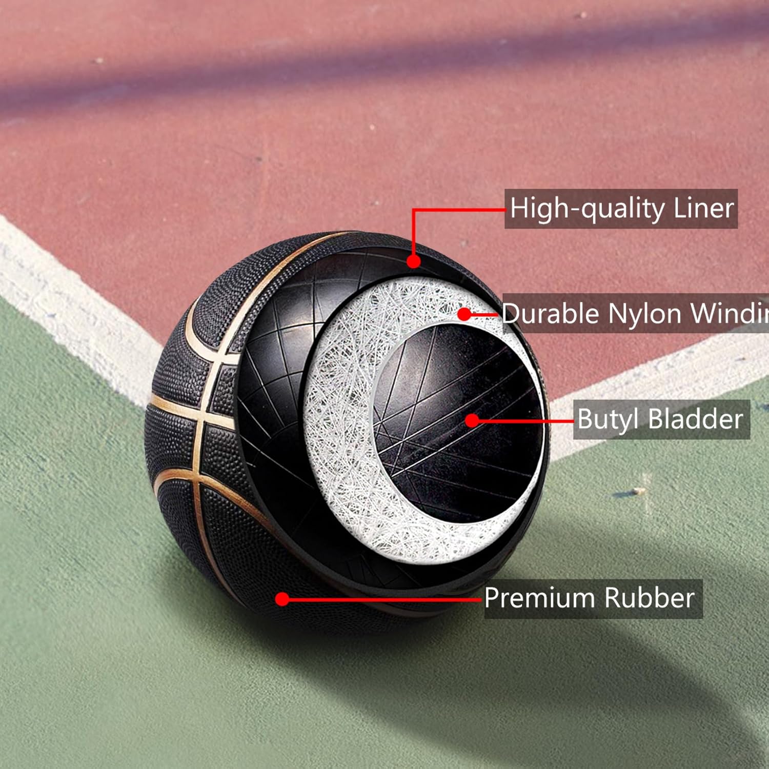 Senston 29.5'' Basketball Outdoor Indoor Rubber Basketball Ball Official Size 7 Street Basketball with Pump Black/Gold : Sports & Outdoors