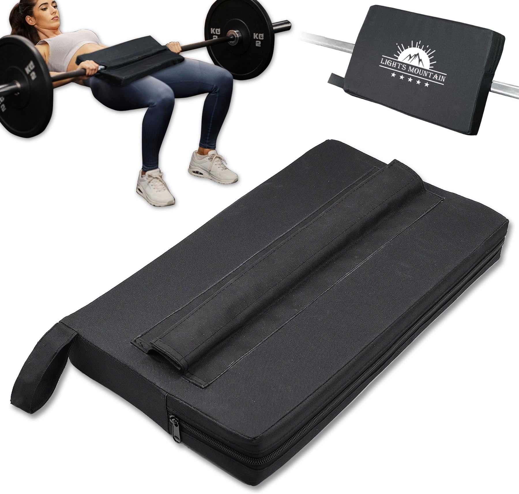 Square Hip Thrust Pad for Smith Machine, Extra Thick Firm Barbell Pad for Glute Bridges, Non-Slip Hook & Loop, Heavy Duty Support for Squats & Hip Thrusts, Home Gym Equipment