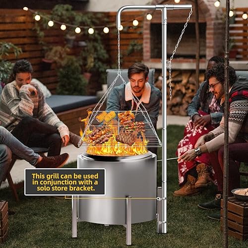 Miniatura 7 de Parrilla de camping de acero inoxidable  Altura ajustable, 360 giratorio y plegable Equipo de cocina de fuego de campamento, resistente y portátil