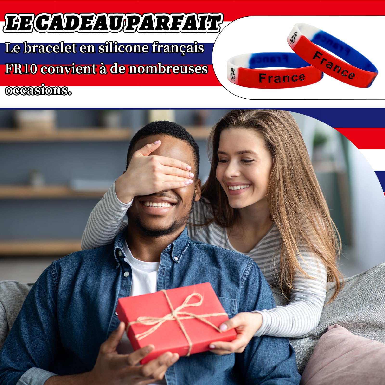 Bracelet france lot 10 bracelet bleu blanc rouge silicone élastique supporter France accessoires fan sport coupe football rugby unisexe idée cadeau fête nationale événement