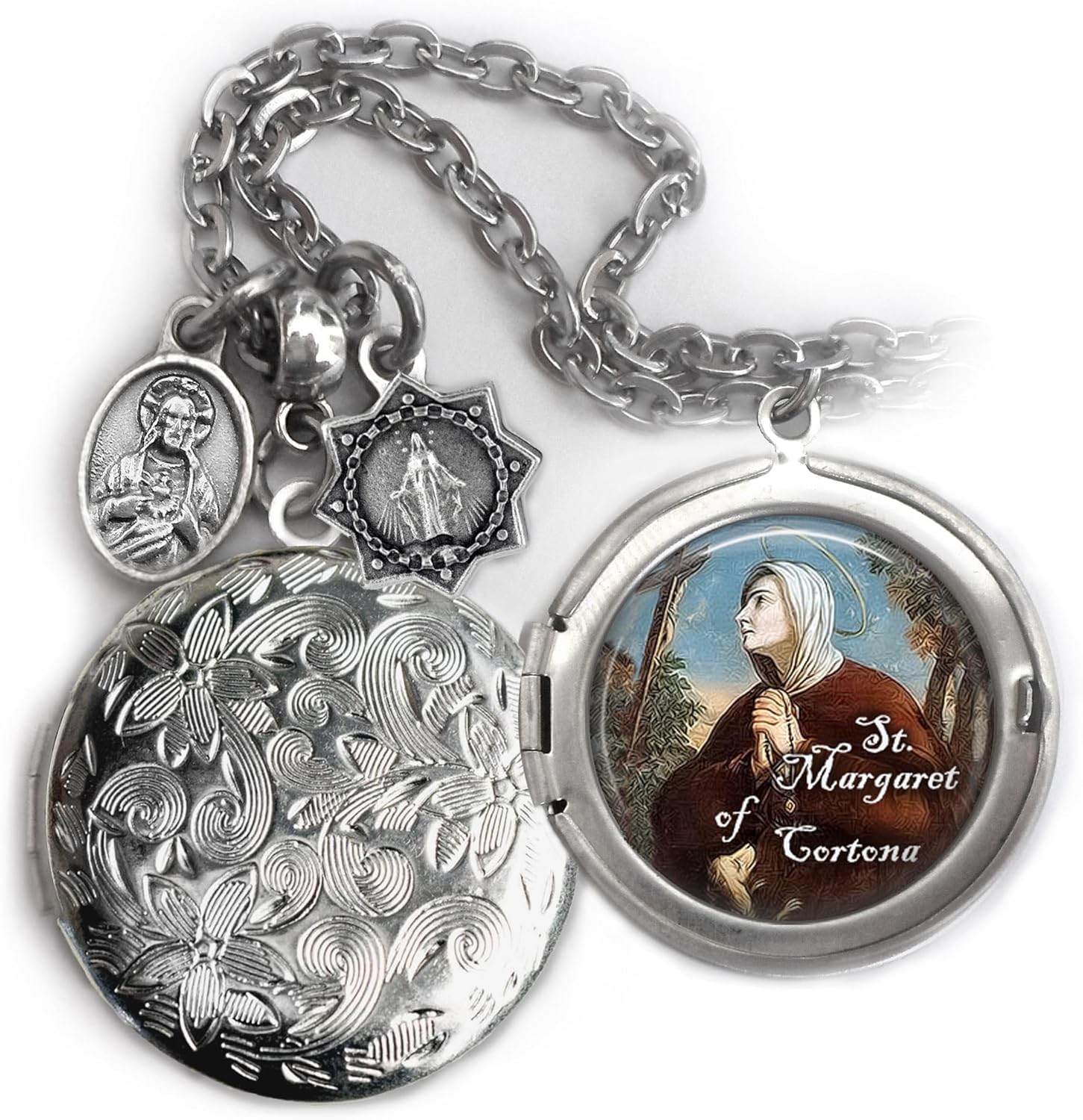 St. Margaret of Cortona Locket Necklace, Patron Saint Confirmation Gift, Italian Charms, Catholic Jewelry