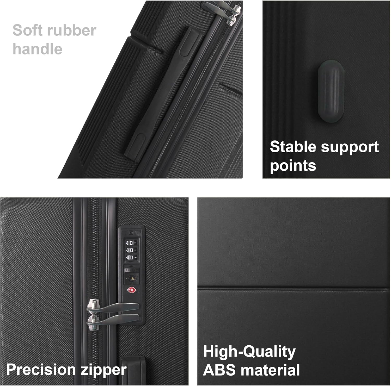 3-Piece Luggage Set 3 (20"/24"/28"), Hardside Suitcases with 8 Spinner Wheels, Scratch-Resistant ABS Shell, set2, set3 Travel Suitcase, TSA Lock (Minimalist Design, Black)