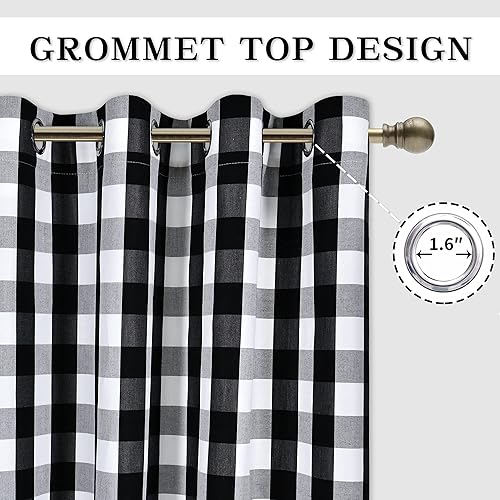 Miniatura 2 de Cortinas a cuadros de búfalo rojo y negro para dormitorio, con aislamiento térmico y eficiencia energética, cortinas con ojales para sala de estar,