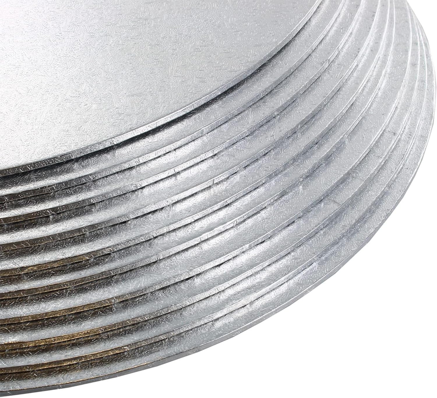LARRYROO 3mm Double Thick Quality, Round Silver Cake Board with Smooth Turned Edge Decoration | Strong Hardboards | for Celebration, Birthday Cakes, Cake Tiers, Cupcakes Etc. (10, 10 Inch)