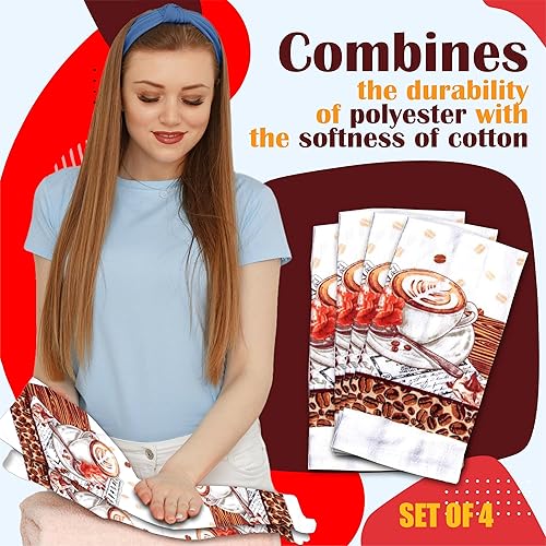 Miniatura 5 de Lobyn Value Packs Paquete de 4 paños de cocina absorbentes y ligeros de 15 x 25 pulgadas, algodón de poliéster (decoración de café)
