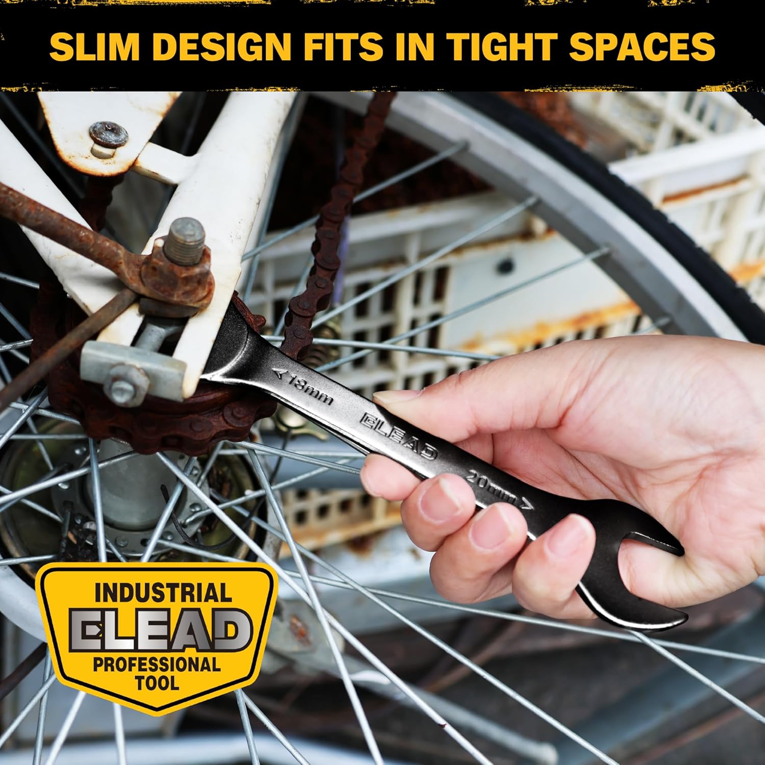 ELEAD 10-Piece Super-Thin Open End Wrench Set, Metric 5.5-27mm, CR-V Nickel Plated, 3 mm Thickness for Tight Spaces, 5.5, 7, 8, 9, 10, 11, 12, 13, 14, 15, 16, 17, 18, 19, 20, 21, 22, 23, 24, 27mm