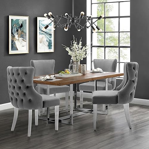 Miniatura 70 de LOULENS Elegance - Juego de 6 sillas de comedor de terciopelo, lujosas sillas de comedor tapizadas copetudas, sillas decorativas de terciopelo real