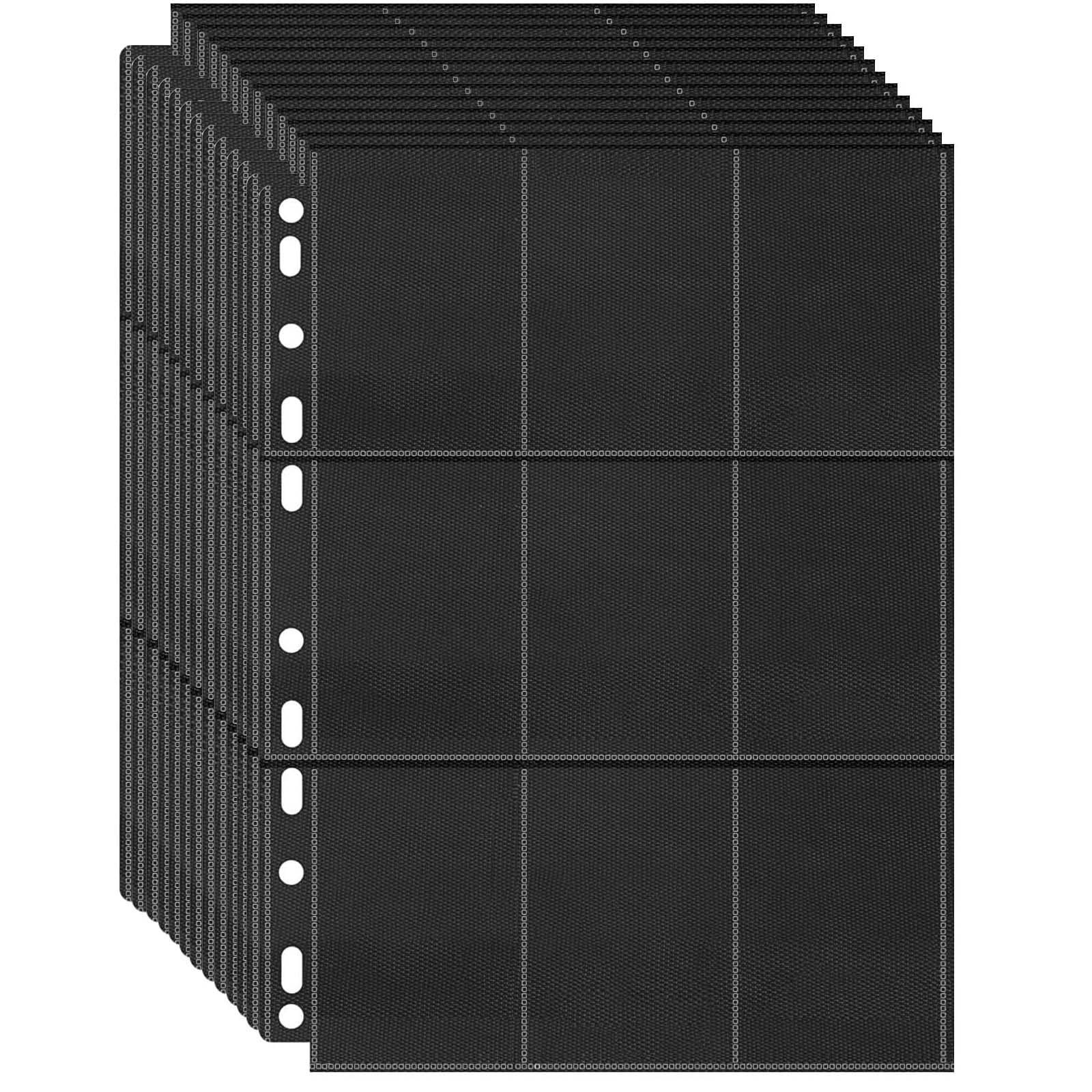 900 Pockets Trading Card Sleeve Pages, 50 Pack 9 Pocket Double-Sided Baseball Card Sheets for 3 Ring Binder, 11 Holes Card Protectors for Sports & Game Cards, Business Cards, Coupons (Black)