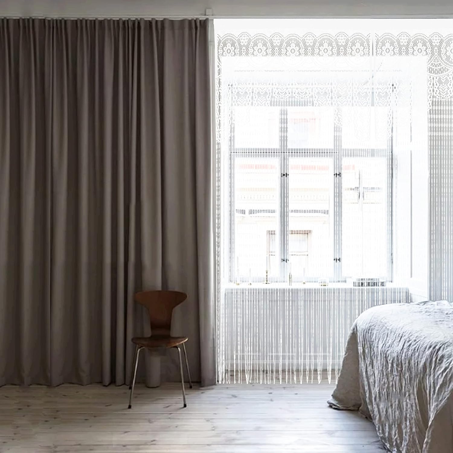 String Door Privacy Lace Curtain Macrame Boho Doorway Window Curtains for Wall Divider Windows Door Covers Decorative Room Separation (35×79in/90×200cm,White) - Image 3