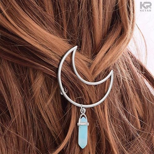 Miniatura 8 de 2 pinzas de metal para el cabello de media luna plateadas, pasadores de pelo con diamantes de imitación azules y blancos, horquillas decorativas