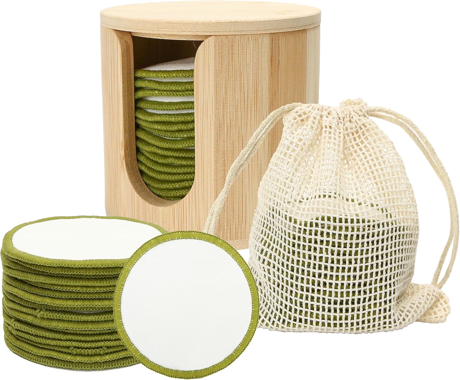 16PCS Reusable Cotton Pads Makeup Remover Face Cotton, Bamboo Storage Box Soft Facial Round, Washable Laundry Zero Waste Cleansing Wipes Storage Bamboo Box Bag Holder for Skin Care Gifts Exfoliating