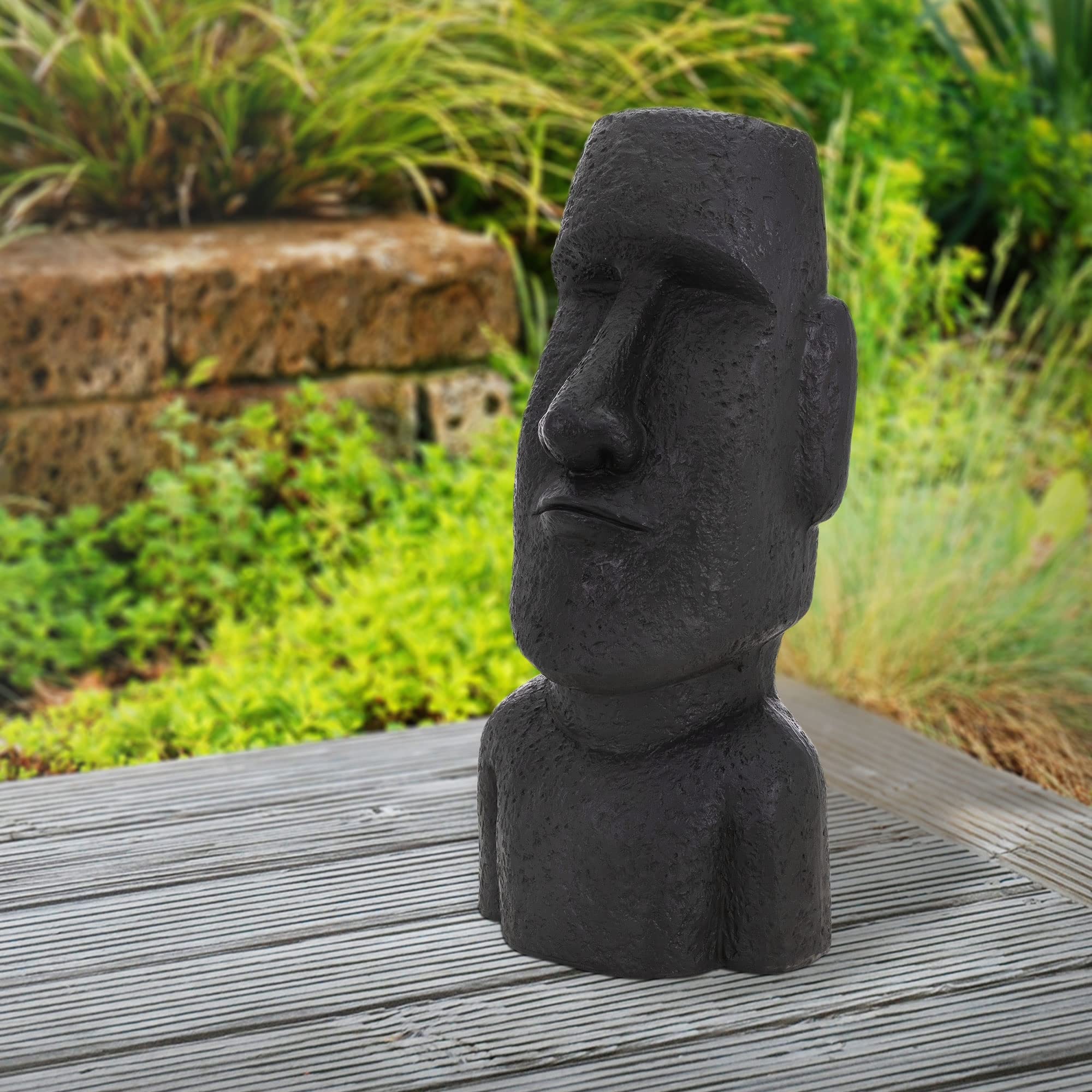 ECD Germany Testa Moai Rapa Nui Figura Alta 53,5 cm Resina Sintetica Poliresina Fusa Resistente alle Intemperie Antracite Statua dell'Isola di Pasqua Decorazione Casa Giardino Scultura Interno/Esterno