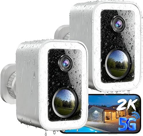 Paquete de 2: cámaras de seguridad inalámbricas para exteriores, sin suscripción, cámaras inalámbricas para seguridad del hogar, foco integrado y