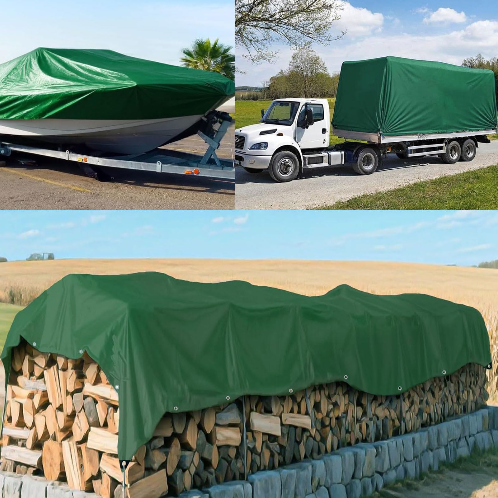 Bâche de Remorque 120 x 200 cm Imperméable, Anti-UV, avec Œillets Bâche Étanche pour Bois, Jardin, Toiture, Piscine, Vert