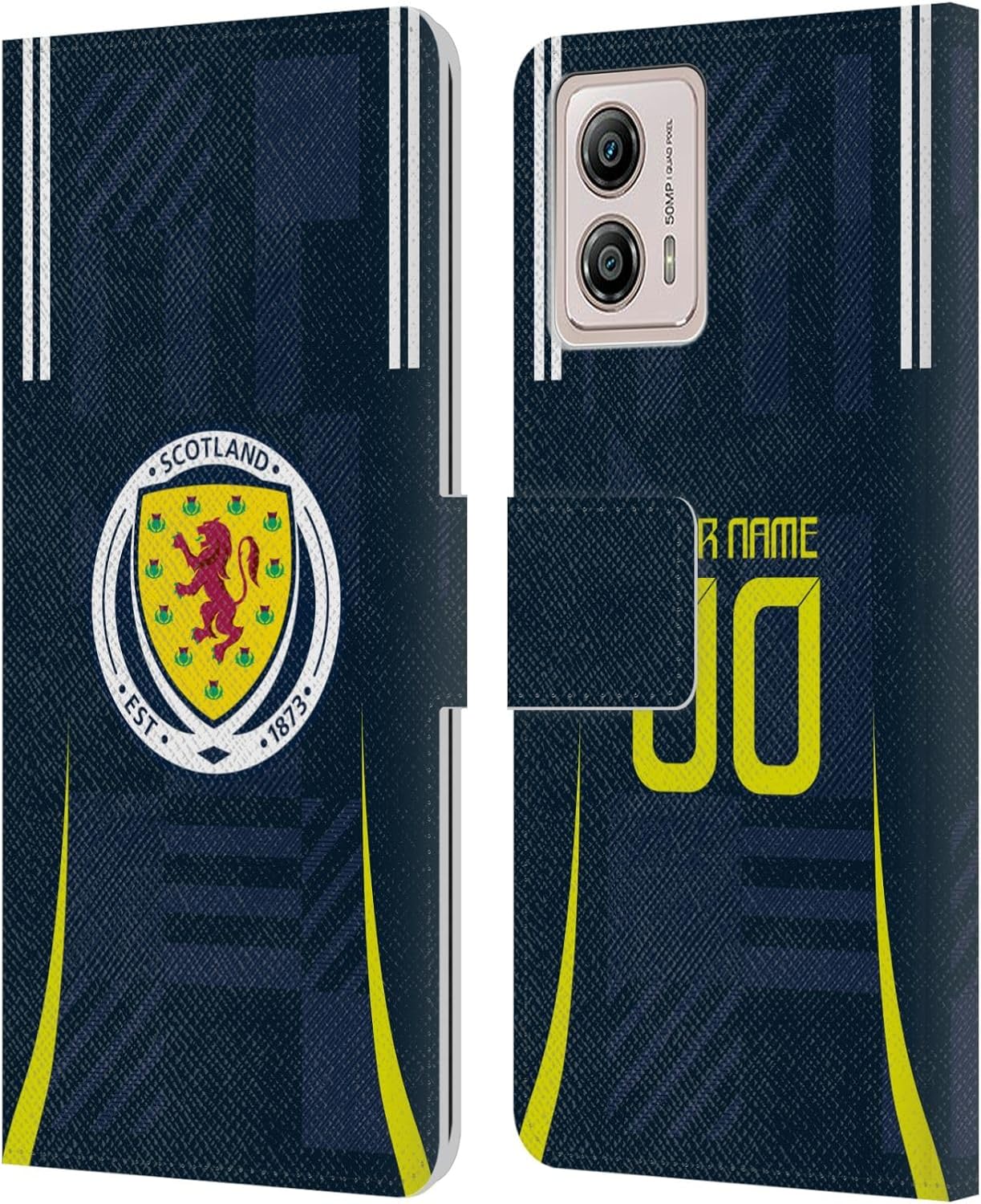 Head Case Designs Officially Licensed Custom Customized Personalized Scotland National Team Home 2024/25 Kit Leather Wallet Case Compatible with Motorola Moto G53 5G
